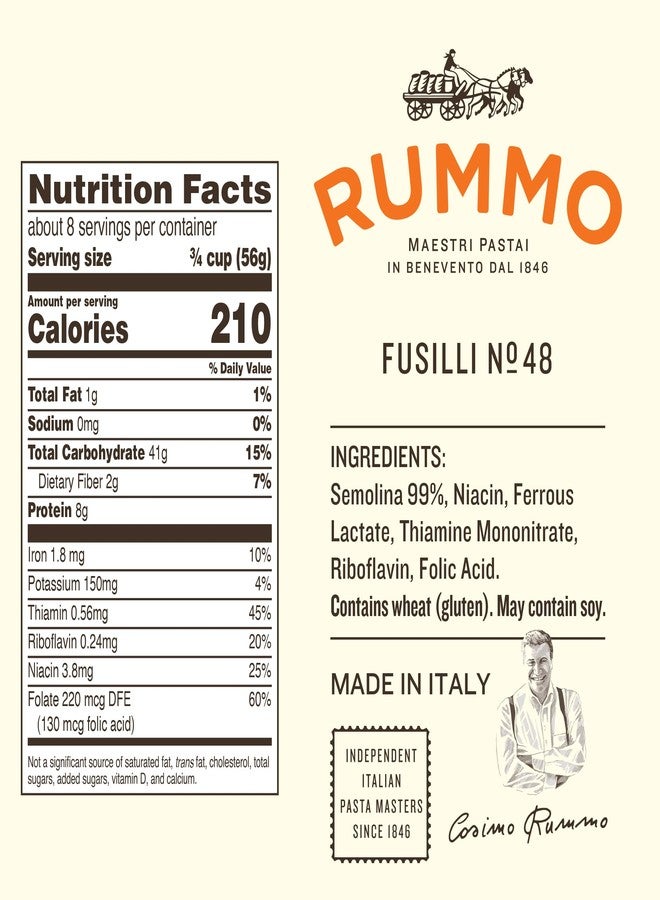 Rummo Fusilli Pasta N.48 - Fusilli Pasta Noodles, Spiral Pasta, Italian Pasta, Curly Noodles, Dry Pasta, Durum Wheat Pasta - 16 Ounce (Pack of 1) - Image 2